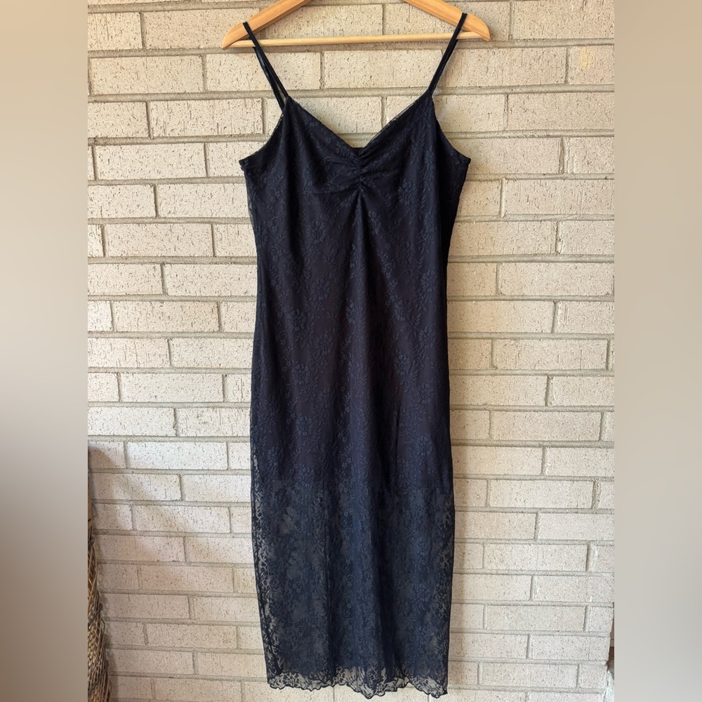 H&M Black Lace Bodycon Sheer Slip Dress | Witchy Romantic Whimsigoth | Medium - Picture 2 of 6